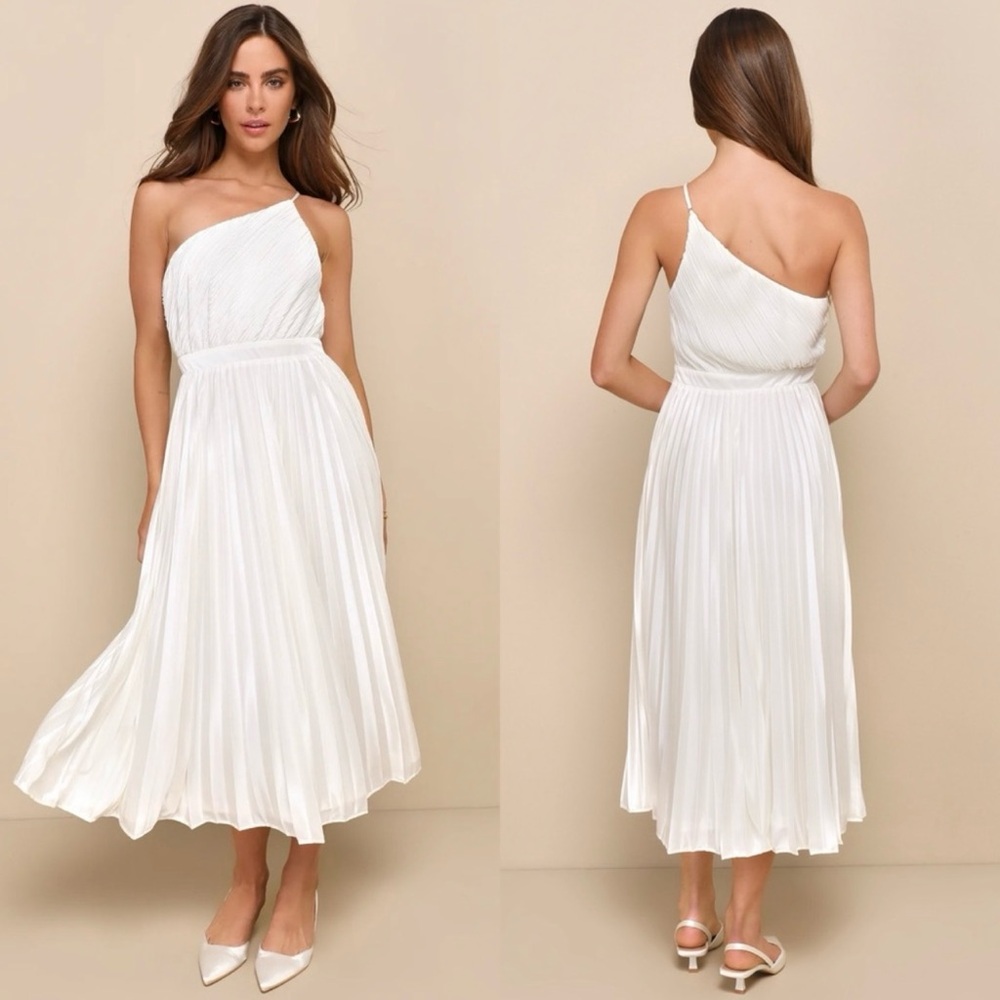 Lulu's Elegant Cream One-Shoulder Dress - Picture 1 of 9